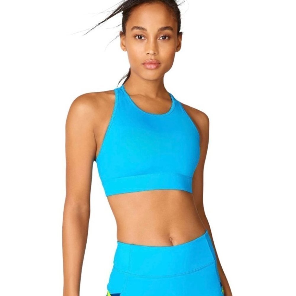 Fabletics Trinity High Neck Pocket Performance Sports Bra Women’s XXS Teal Blue